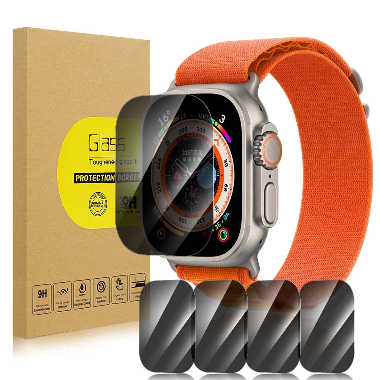 Lokyoo 5 Pack Privacy Screen Protector for Apple Wacth Ultra 49mm [Anti-Spy Tempered Glass] Easy Install, Tempered Glass Protector for Apple Wacth