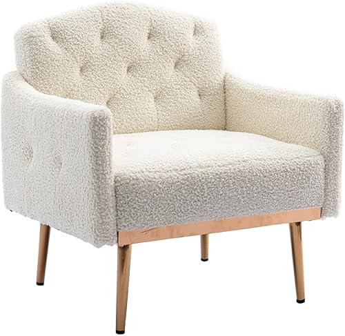 Olela Silla decorativa moderna con brazos, sofá individual decorativo copetudo con patas de metal dorado, silla de lectura tapizada para sala de
