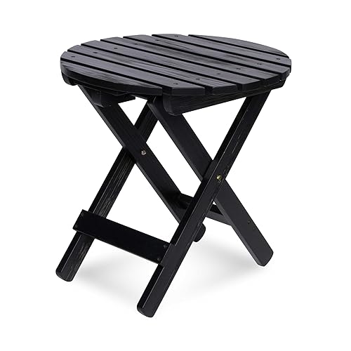 Shine Company Round Wooden Folding Solid Wood Side Table, Outdoor
