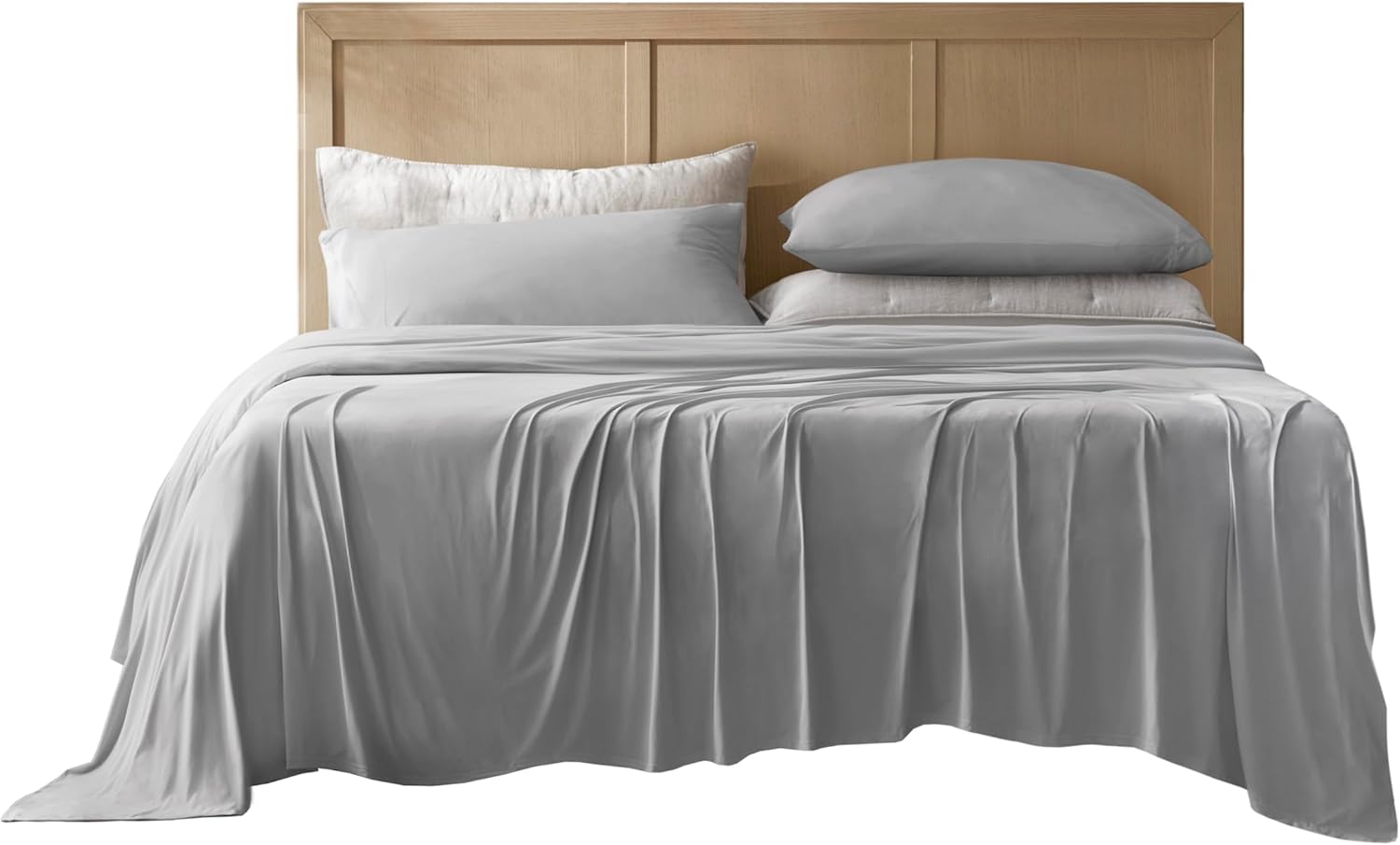 Harbor House Cooling Stretch Jersey Bed Sheets – Queen Size, Grey – Cool-Touch Nylon Blend, Moisture-Wicking & Breathable for Hot Sleepers, Deep Pocket, Soft & Stretchy 4-Piece Sheet Set - Image 3