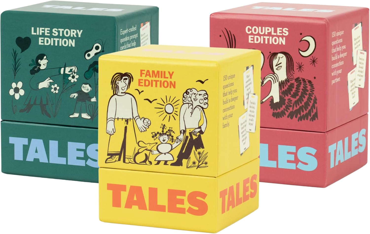 TALES 3 Pack Conversation Cards Bundle – Family, Couples & Life Story Editions – 450 Prompts for Game Nights, Dates, Holidays & Deeper Connections