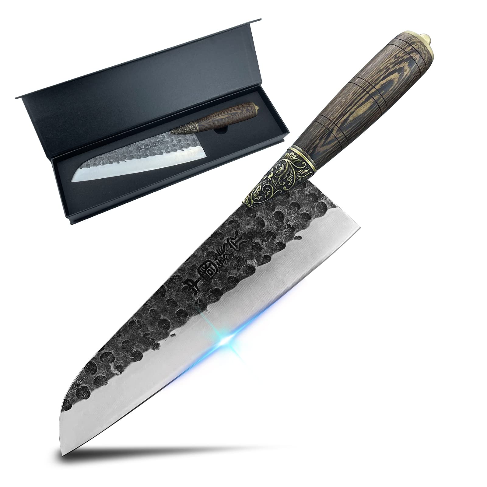 BLADESMITHSantoku Knife,LongQuan Series, Forged Cutting Knife,Ultra Sharp Vegetable Knife with High Carbon Steel and Brass Carving Bolster for Vegetable Cutting.