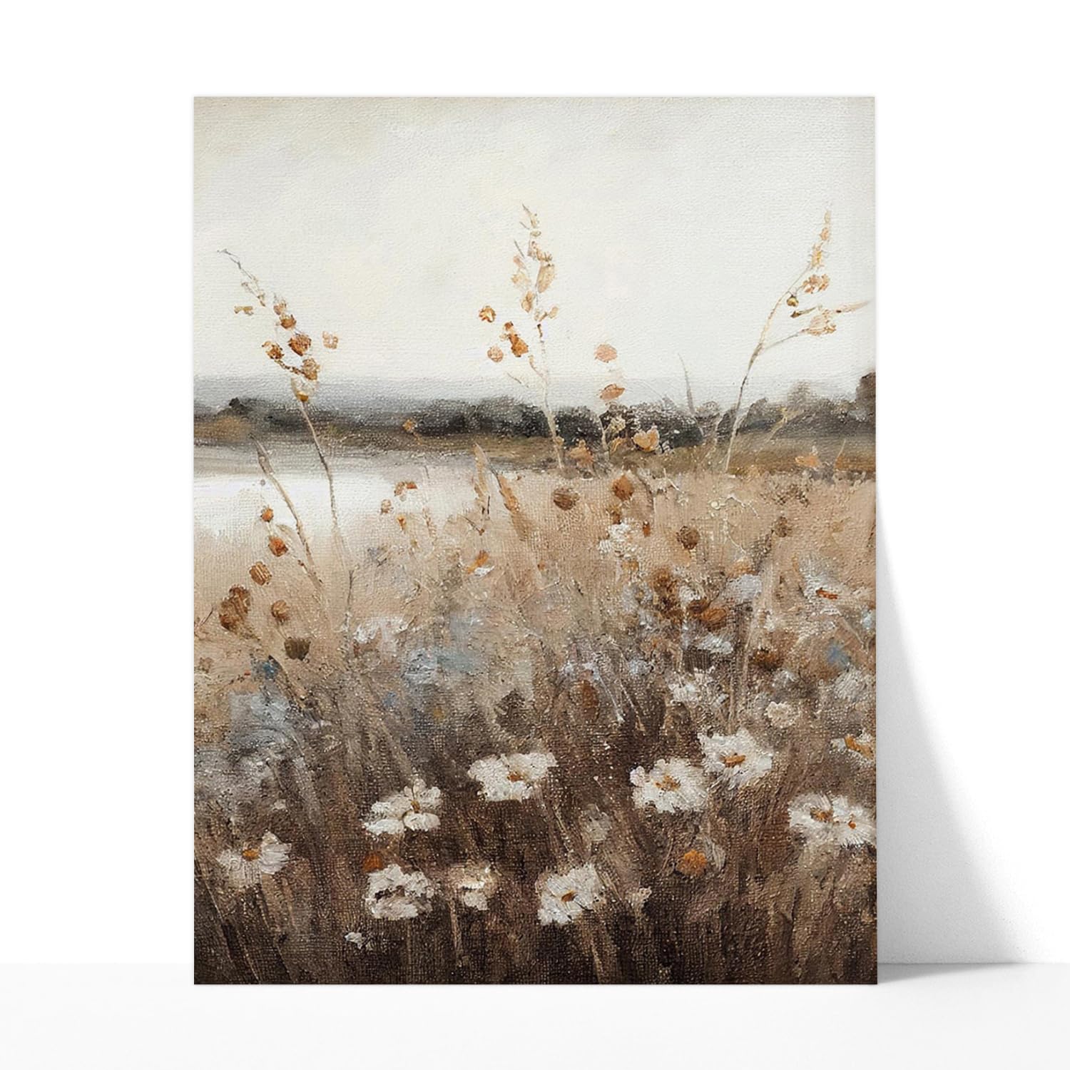 Wildflower Field Landscape Oil Painting Print,Country Flower Landscape Field Wall Art,Vintage Flower Garden Picture For Farm House,Rustic Wildflower Art Prints Living Room Decor 12x16inch unframed