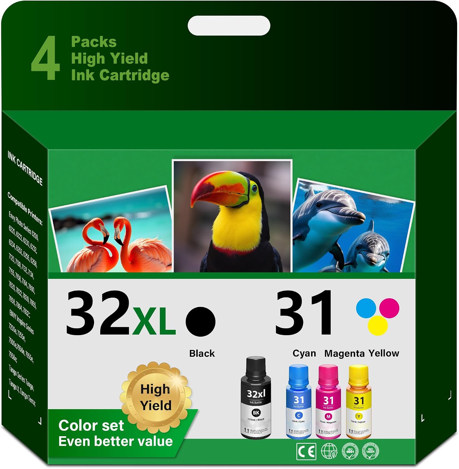 31 32XL Ink Bottle Set Refill (4 Pack) Compatible for HP 31 32xl Black Ink Bottle Works with Smart Tank 6000 7000 Series Smart Tank Plus 500 600 Series Smart Tank 5101 7602 6001 5000 Ink Refill