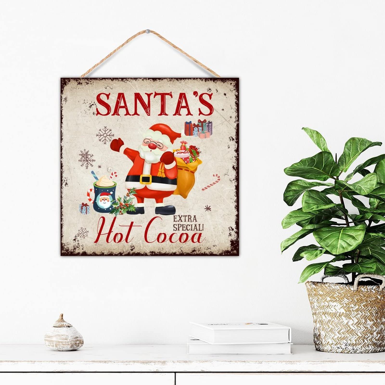 Panneau de Noël en bois vieilli décoration murale rétro pour salle à manger 30,5 cm