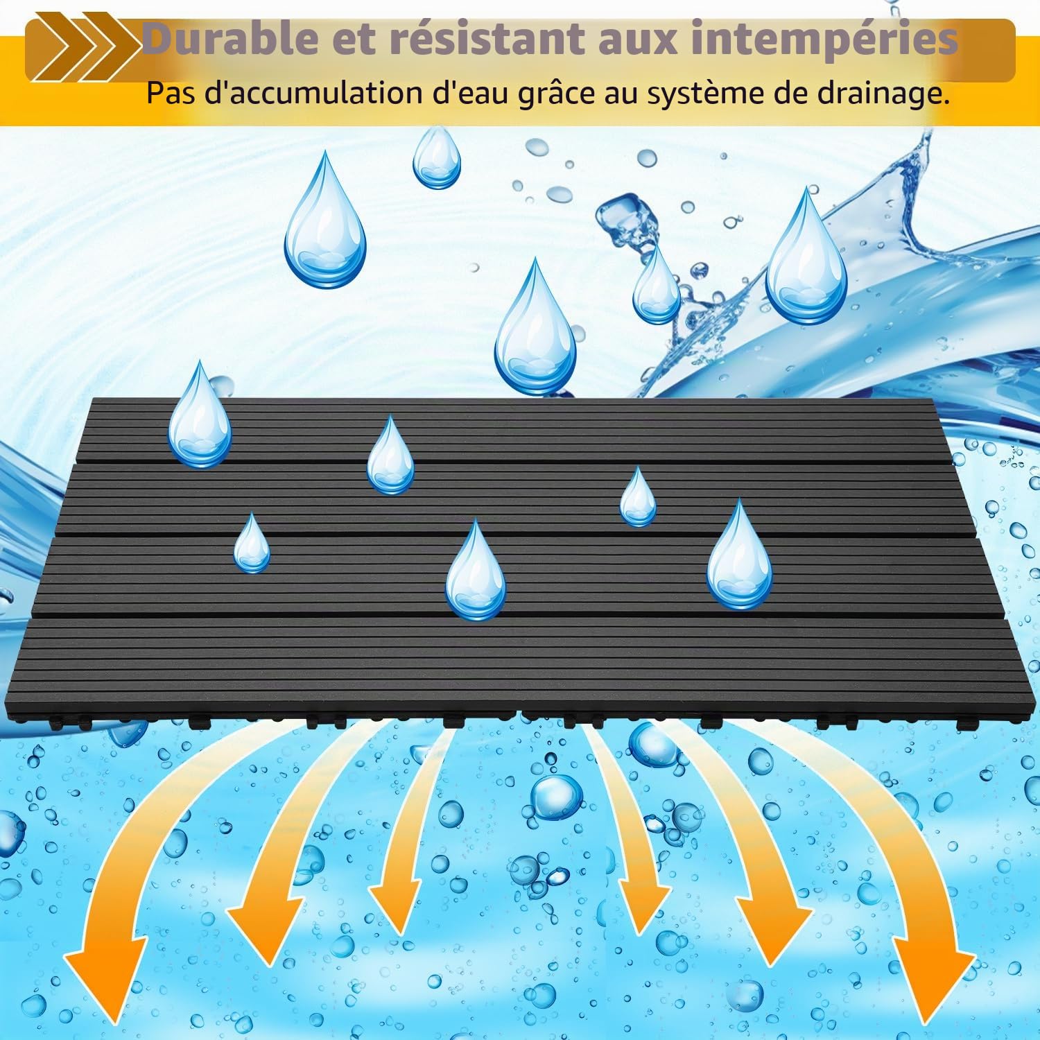 Gimisgu Dalles de Jardin clipsables en Bois Composite WPC, 30x60cm 24 Pièces par 4m² Dalle Jardin extérieur avec Système de Drainage, Système plug-in Facile à poser, Anthracite