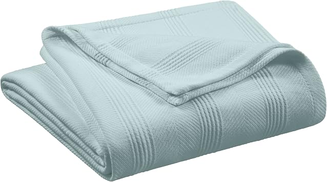 Vellux 100% Cotton Blanket, Queen, 90x90, Light Blue | Soft, Breathable Knit, Lightweight, All Season, Machine Washable, Oeko-Tex Certified, Hotel Quality