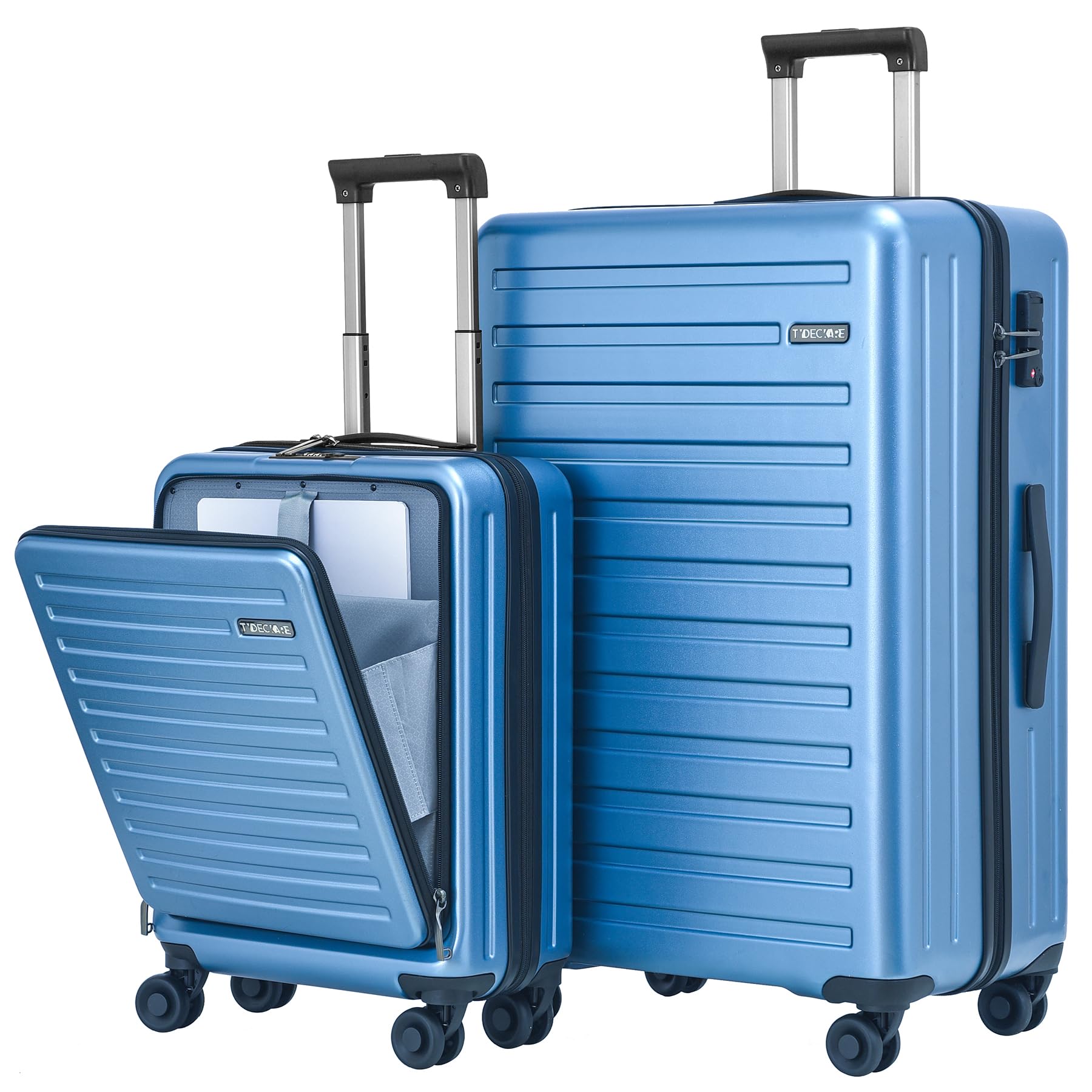 TydeCkare2pcs 20/28" Luggage Set Hardshell ABS+PC, 20" 55 * 40 * 20cm Carry On Cabin with Front Pocket, 28" Suitcase 101L, YKK Zipper, TSA Lock, Ice Blue