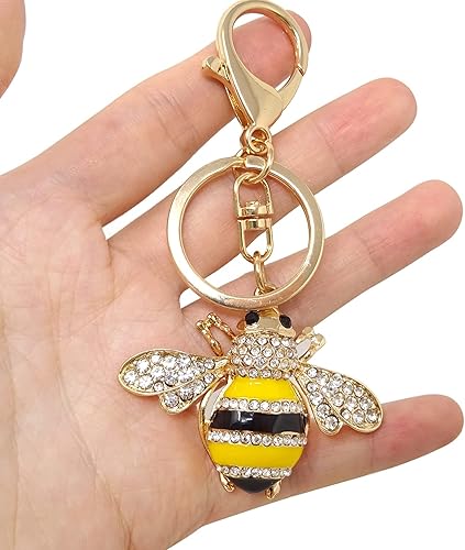 Miniatura 5 de Honbay 1 llavero de abeja con diamantes de imitación, llavero brillante de abejorro, decoración de animales en una caja para bolsa, monedero, cartera