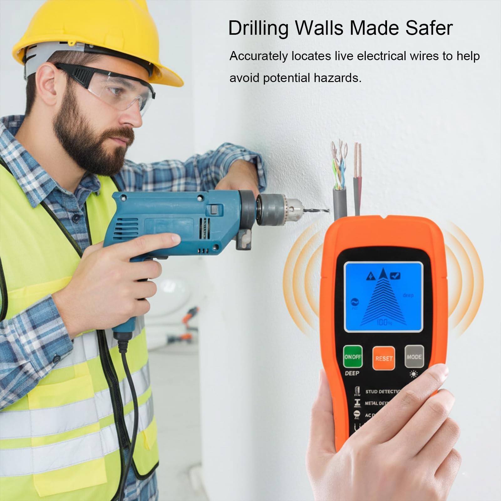 Rilevatore da parete 7 in 1 con display LCD, rilevatore di viti e fili in tensione, rilevatore di tubi in legno e metallo, per pareti, filo elettrico e tubi, per lavori di ristrutturazione domestica e