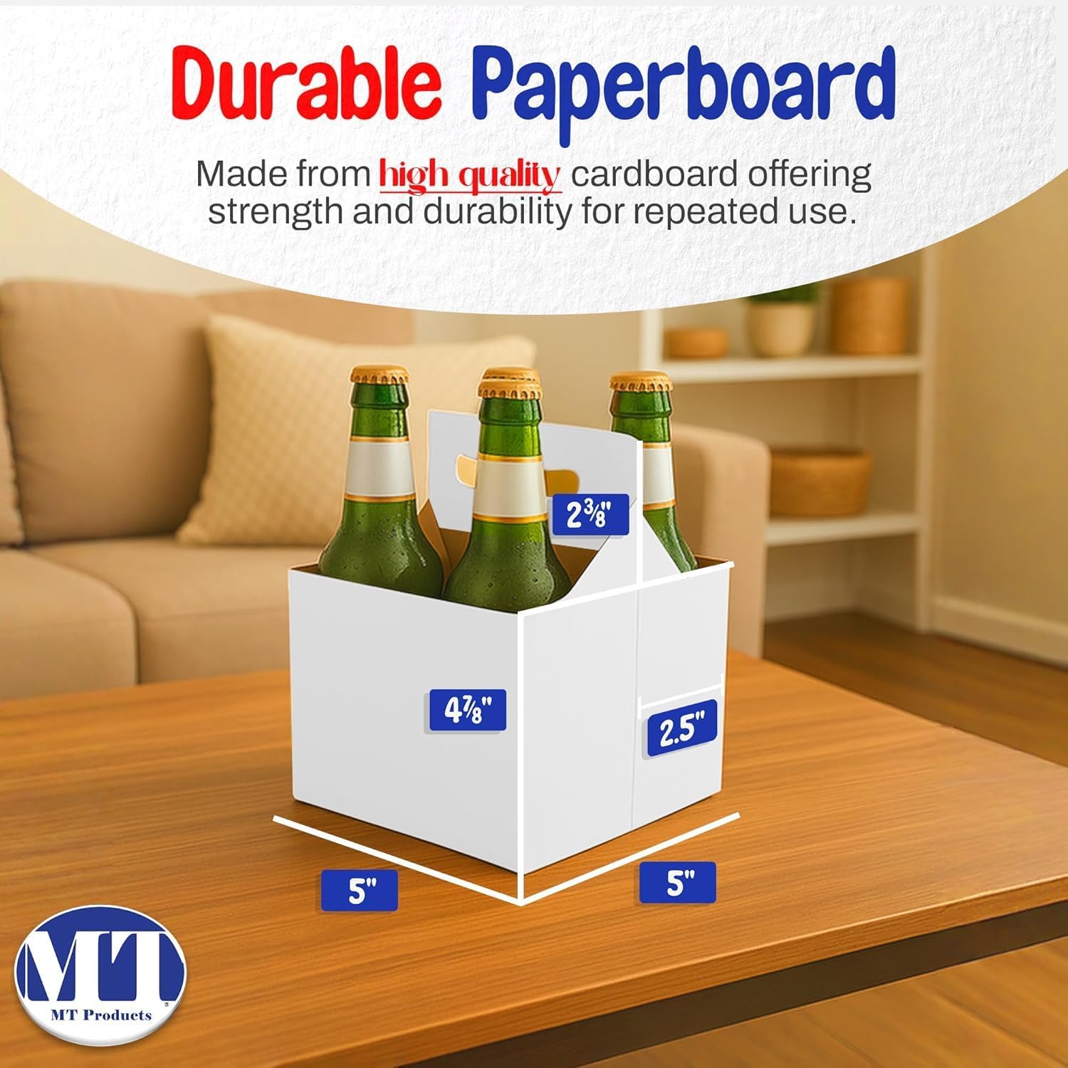 MT Products White 4 Bottle Holder 12 oz. - Corrugated Bottle Carrier for Transport (Pack of 200) - Made in the USA