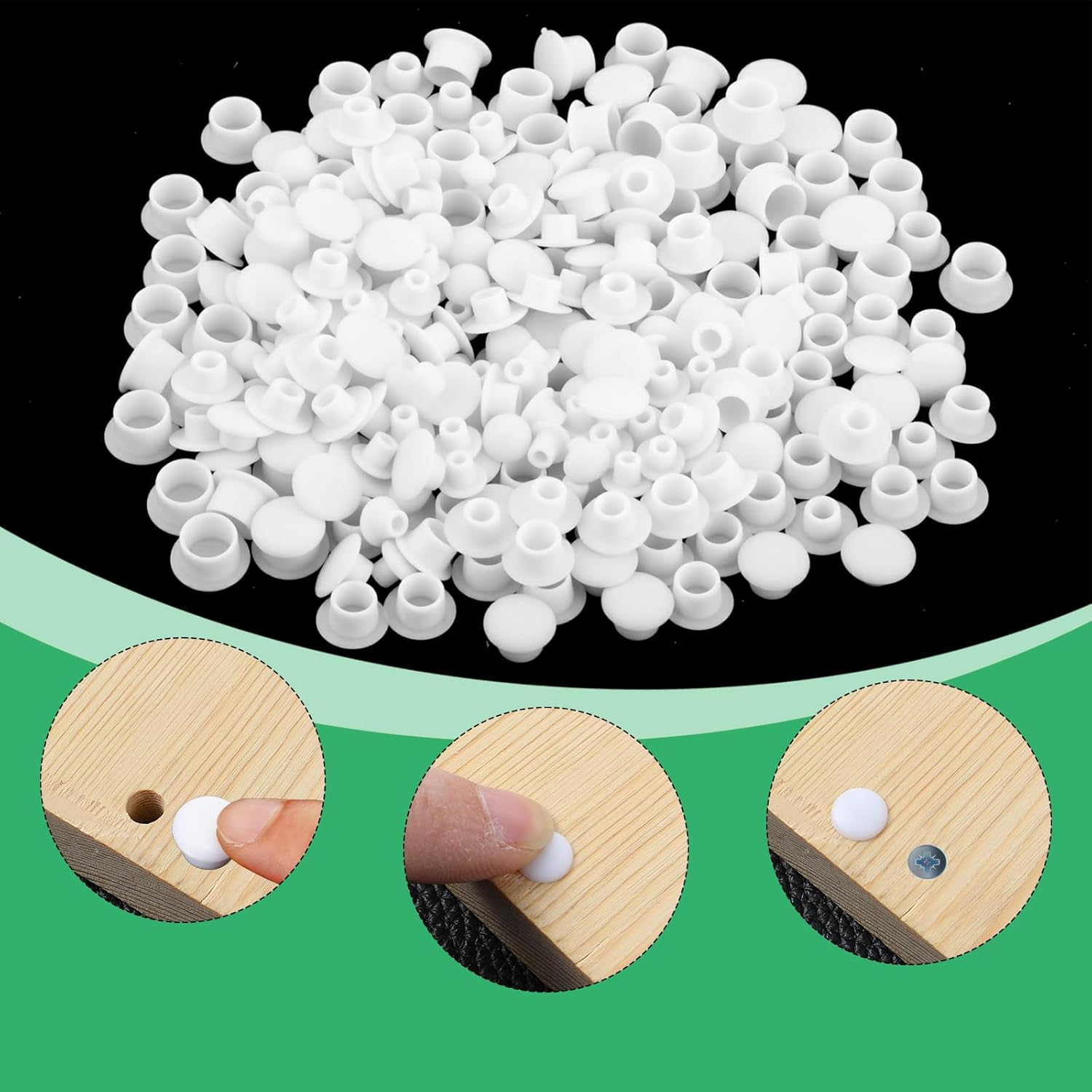 240Pcs Plastic Hole Plugs for Round Holes, 4 Sizes (5mm/6mm/8mm/10mm) Round Drill Hole Plastic Holes Plugs Assortment for Cabinets Shelves Furniture Hole Plug (White)