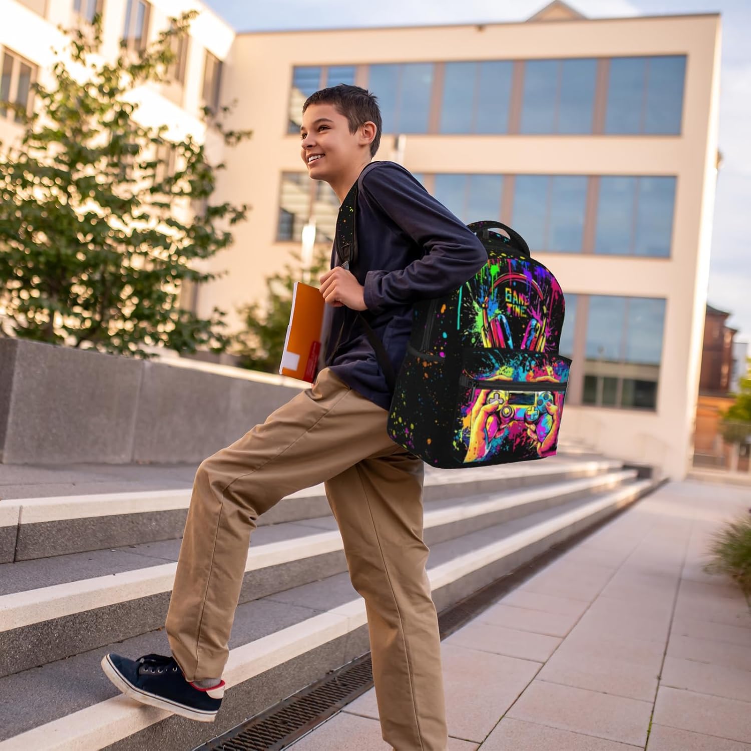 Boys School Backpack Graffiti Gaming Backpack for Kids Game Print Bookbag for Children Elementary Middle School Backpack for Boys 8-12 - Image 5