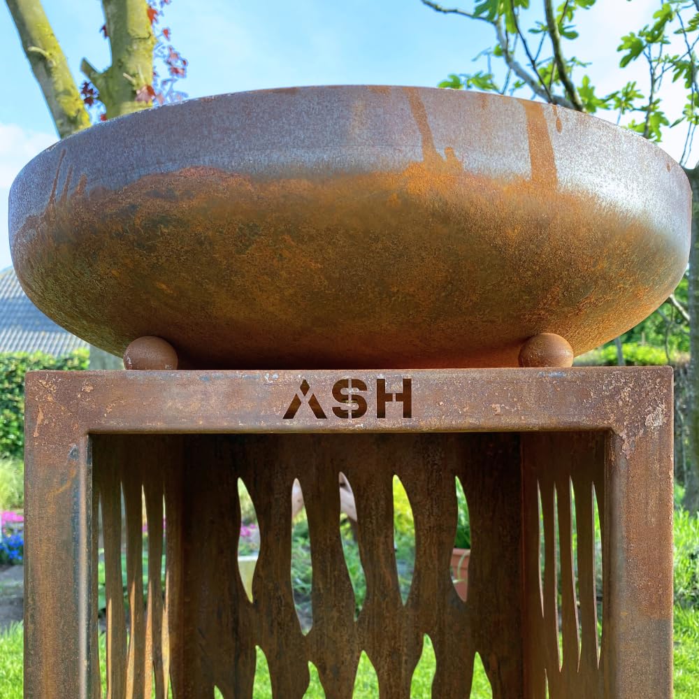 Plancha Acier Corten - BBQ Extérieur - Cheminée de Jardin - Rangement du Bois - Aspect Luxueux