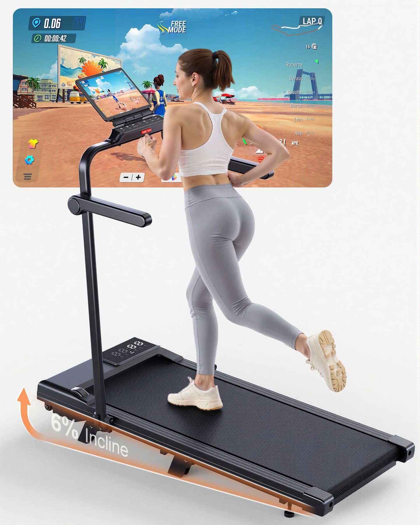 Superun 4 in 1 Walking Pad mit 6% Steigung, 12 km/h Laufband für Zuhause Klappbar mit APP und Fernbedienung, Max 136kg Laufband Schreibtisch mit Multi-Runner-Rennen und Training Courses