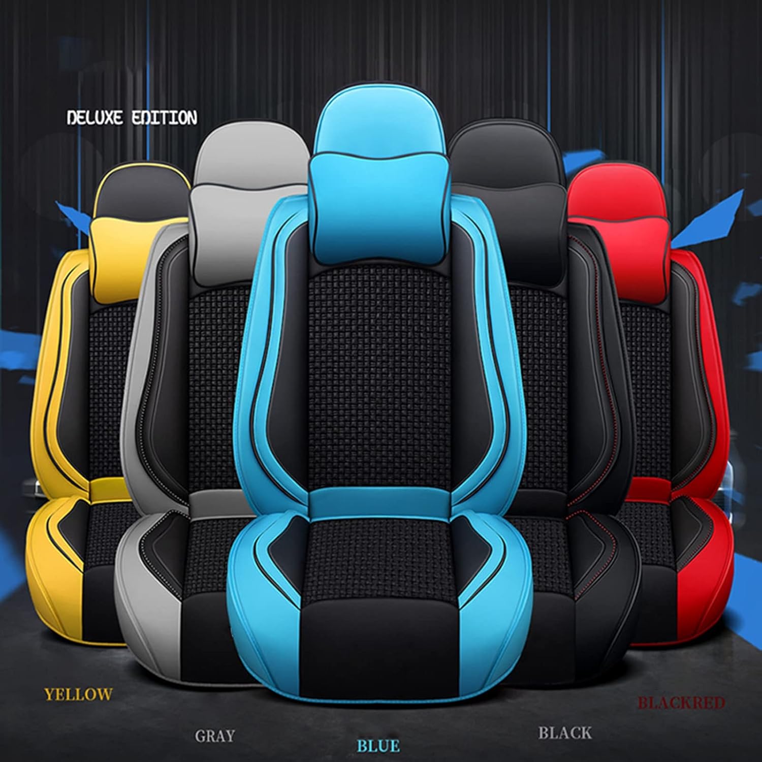 Car Seat for 5-seat Car Cover Fully Surrounded by Four Seasons Universal Ice Silk Cushion Fashion Sports Special Leather Seat Cover with 2 Headrests,Yellow (Yellow)