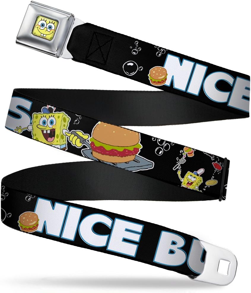 Buckle-Down Seatbelt Belt - SpongeBob & Krabby Patty NICE BUNS - 1.0" Wide - 20-36 Inches in Length