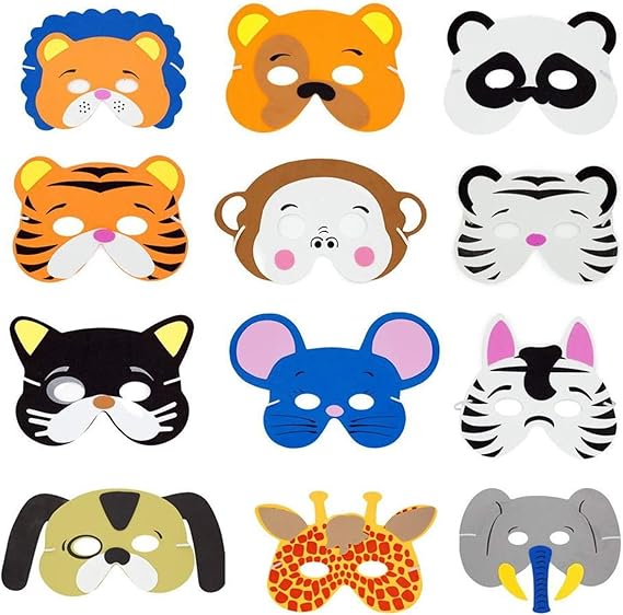 disdain 24 Piece of Assorted Animal Face Masks for Kids DressUp Party