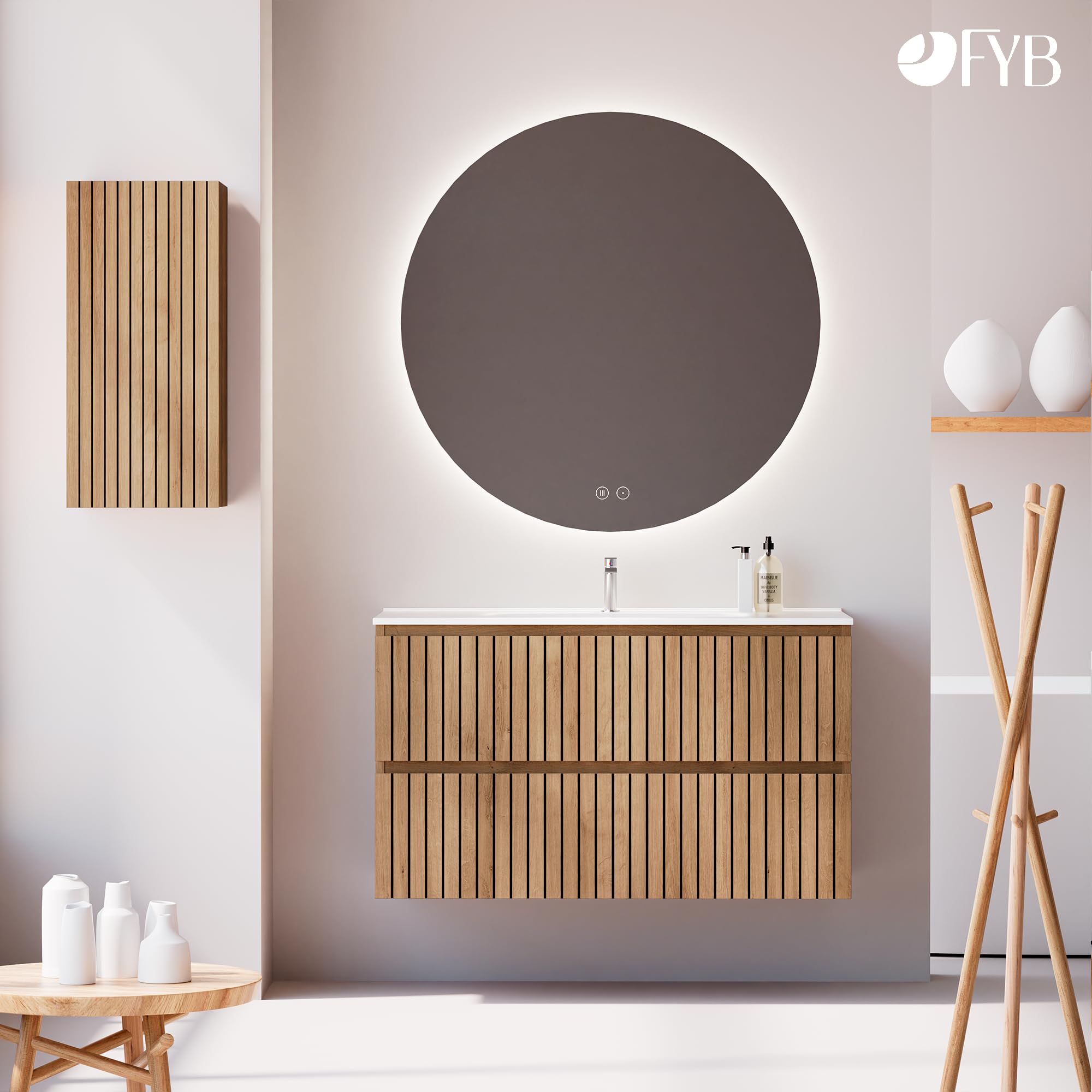 Espejo de Baño Redondo con Luz LED Regulable, Antivaho, Interruptor Táctil, Iluminación Frontal y Retroiluminada, Diseño Moderno, Bajo Consumo, Fácil Instalación Ø100 cm