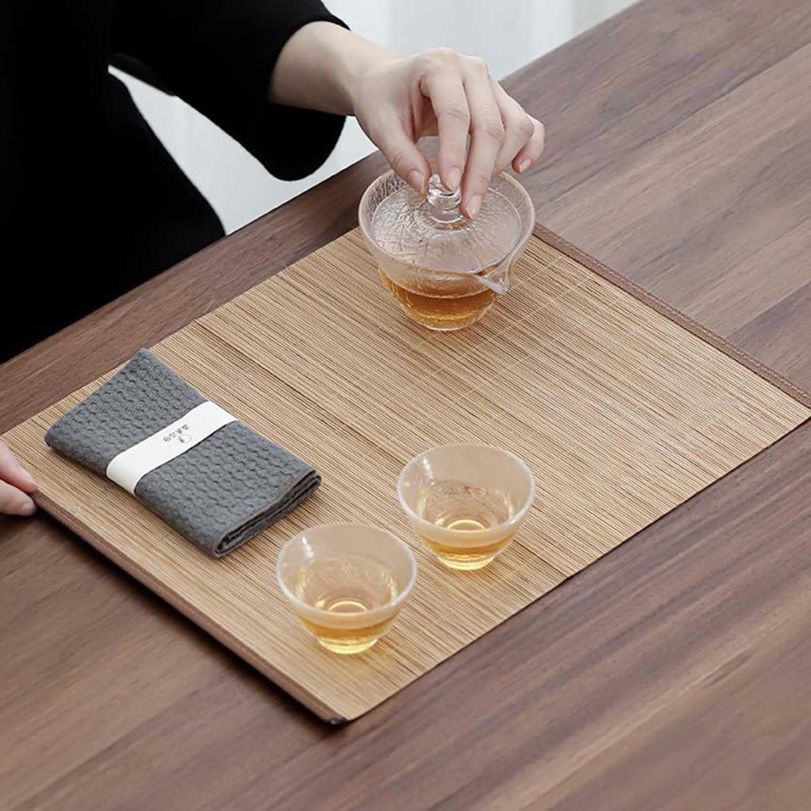 Camino de mesa de bambú, manteles individuales lavables resistentes al calor, protector de mesa de comedor, aislamiento para casa de té y uso doméstico