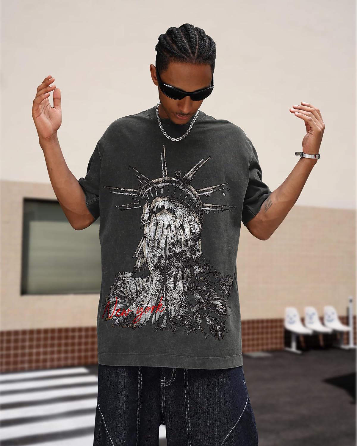 Graphic Tees Men Acid Washed Y2K Gothic Vintage Oversized Streetwear Cotton Short Sleeve T-Shirt Tops