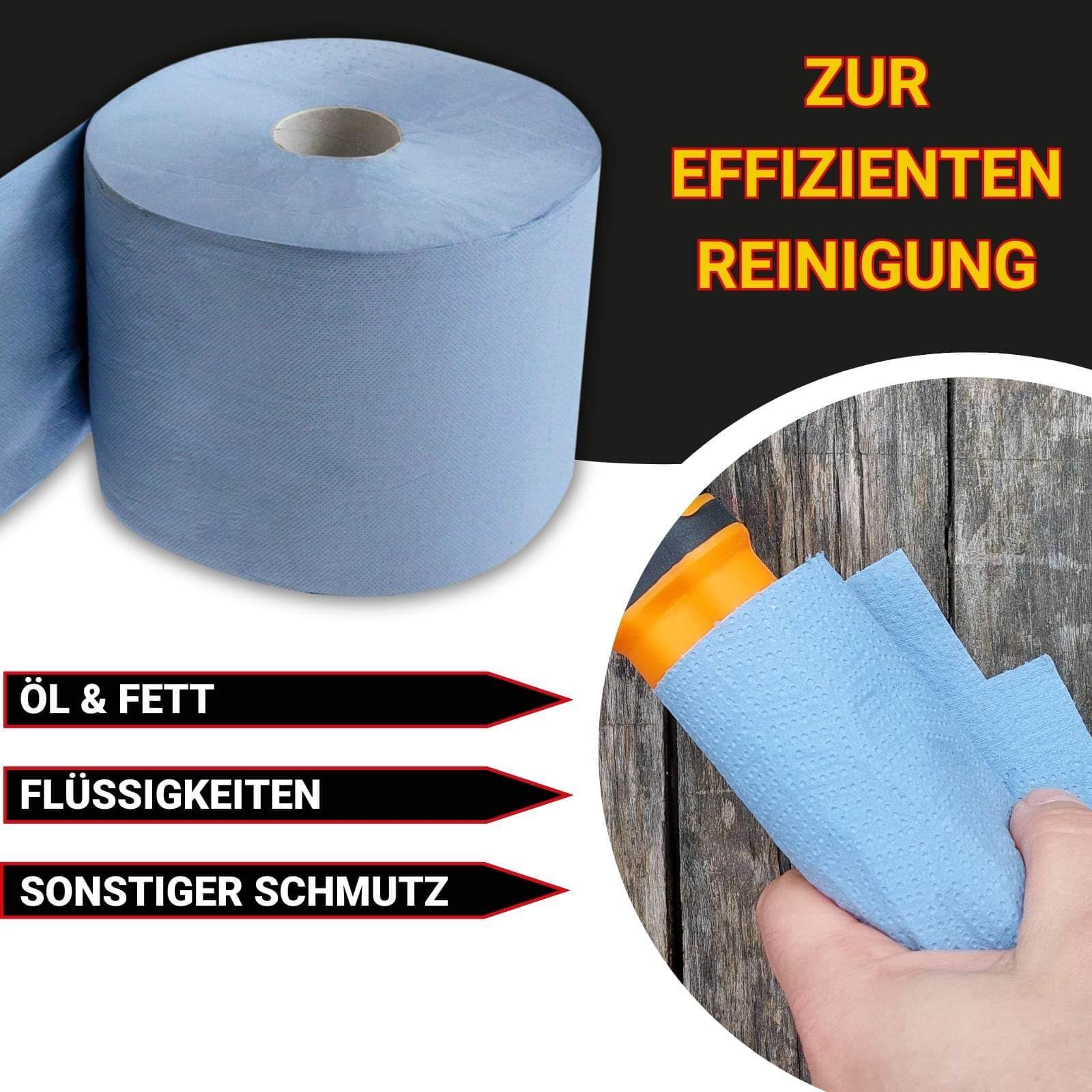 Wilpeg Papierrolle 3-lagig 1000 Blatt | Putzpapier Blau | Werkstattrolle