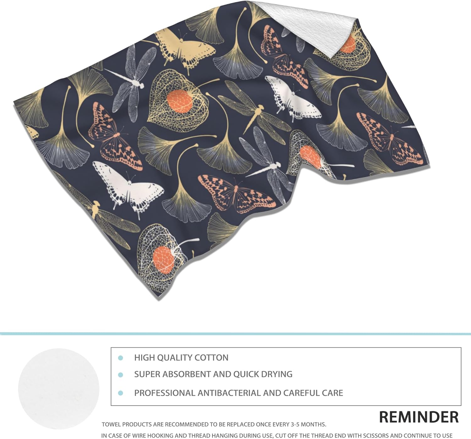 Ginkgo Leaves Hand Towels Set of 2 - Vintage Floral Fingertip Polyester Cotton Soft Bath Towels for Bathroom, Kitchen, Hotel, Spa - 14"X28" - Image 3