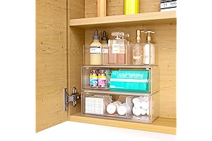 Medicine Cabinet Organizer 3-Tier, Divided Stackable Storage Trays with 2 Drawers