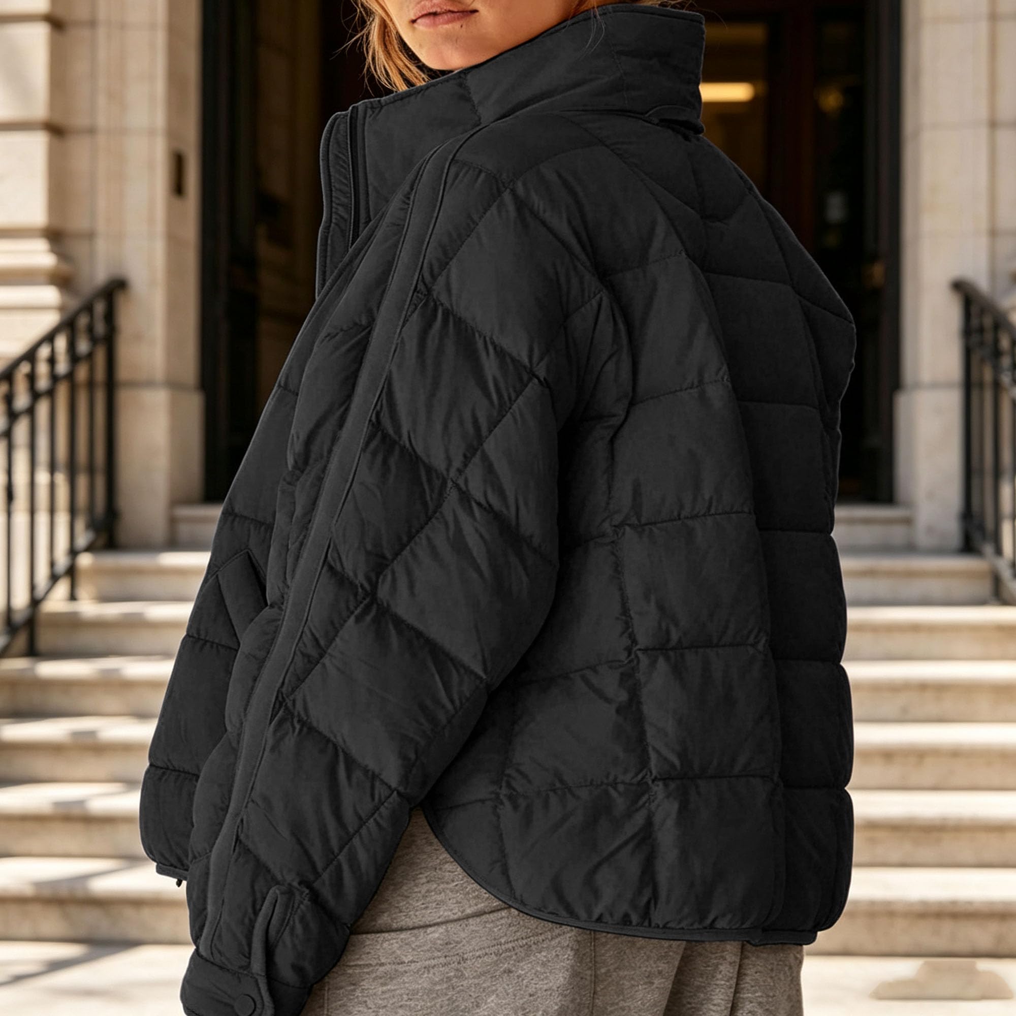 Piumino da donna caldo con zip intera, trapuntato, casual, colletto alla