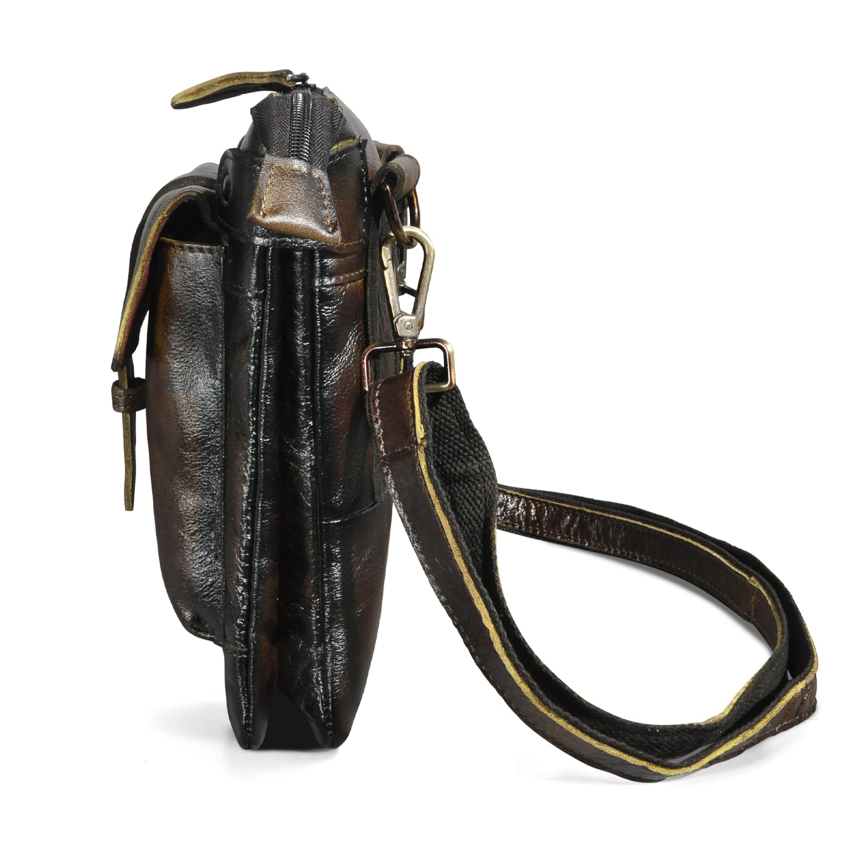Le'aokuu Uomini Vera Pelle Viaggio Hip Bum Marsupio Fanny Belt Borsa a tracolla piccola 8711 (8711 Marrone scuro)