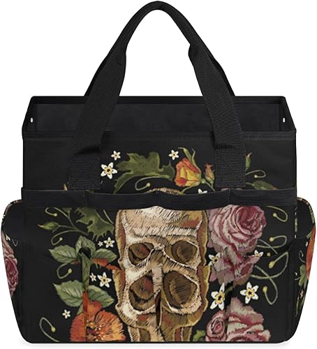 Miniatura 2 de Floral Flowers Skull Garden Tool Tote Bag for Women Men Gardening Tool Storage Bags with 10 Pockets Standable Garden Home Tool Kits Organizer for