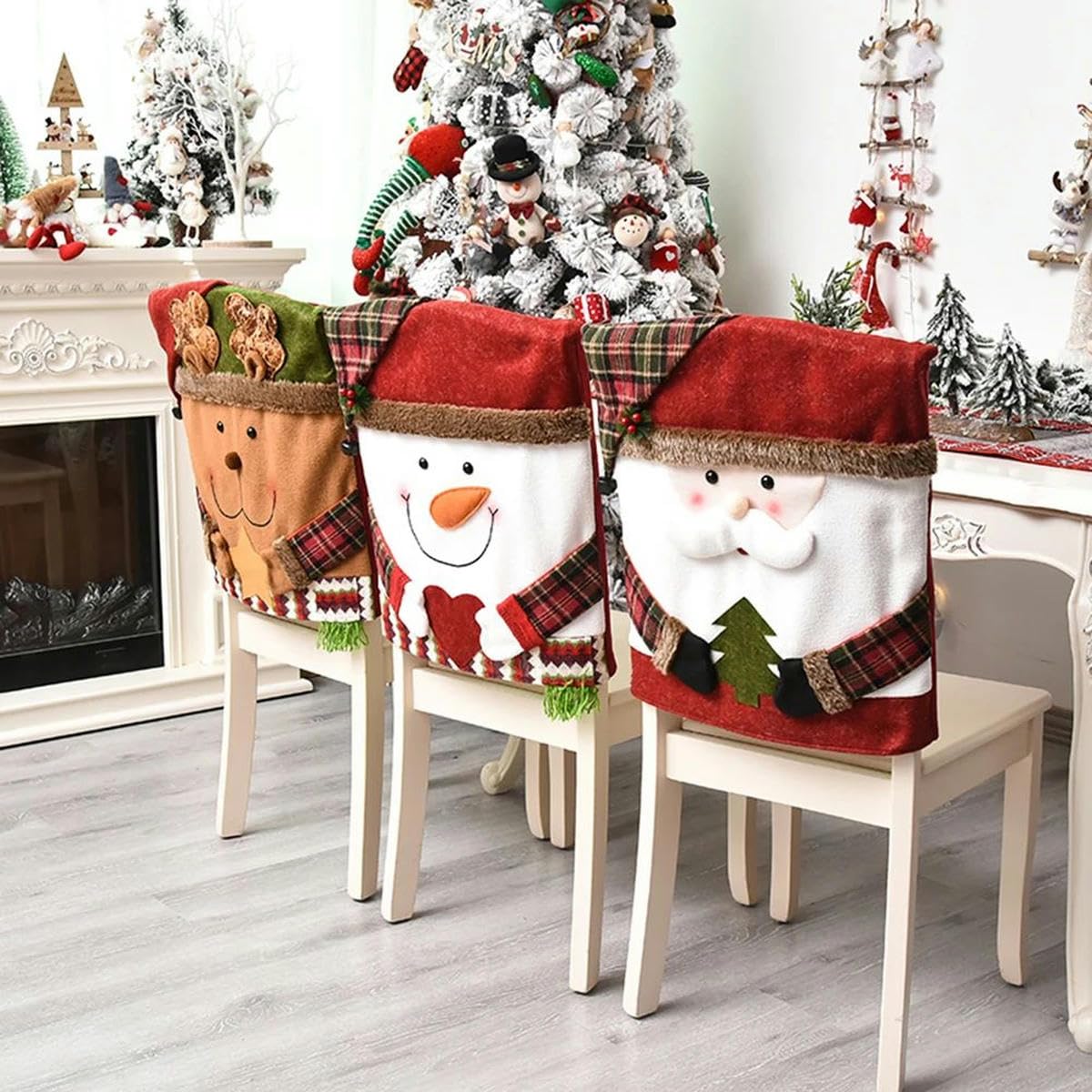 1-3PCS Decoración navideña Funda para Silla navideña Papá Noel Muñeco de Nieve Funda para Silla Festival Decoración para el hogar-3PCS Funda para Silla C_a