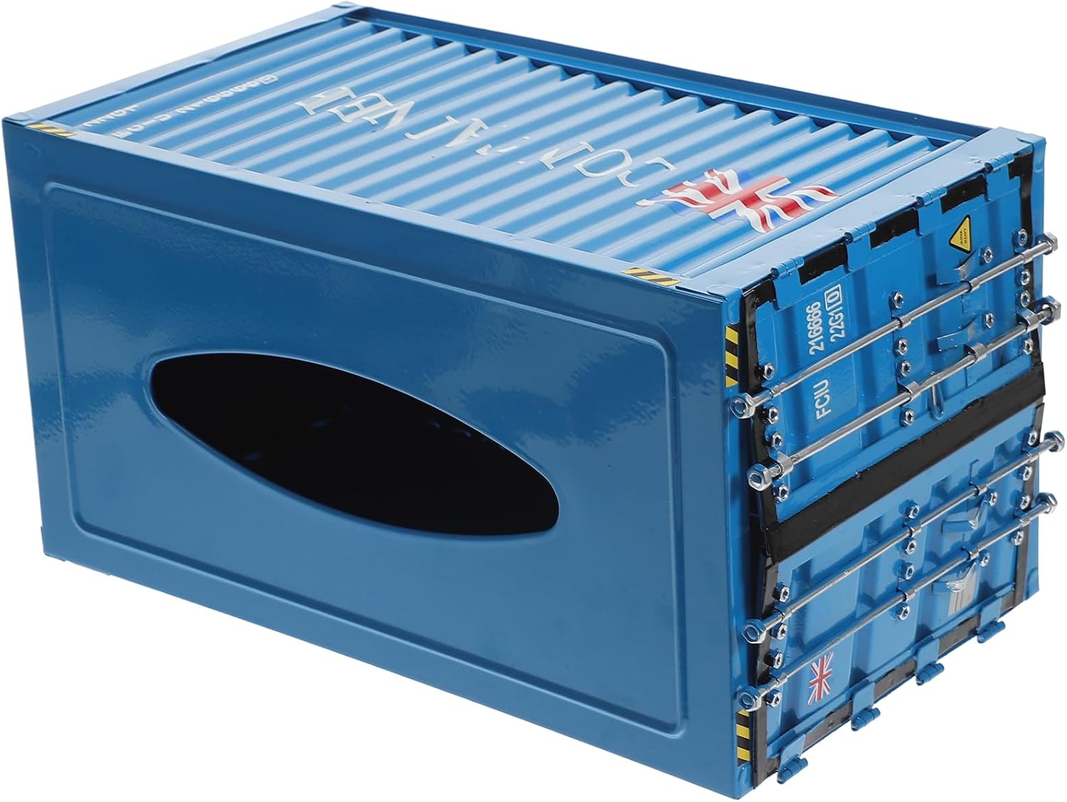 SUPVOX Metal Tissue Box Shipping Container Creative Tissue Box Storage Case Table Decoration for Home Office Cafe Restaurant (Blue)