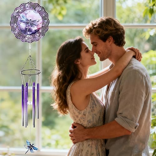 Miniatura 3 de Campana de viento de libélula para exteriores, campanilla de viento de metal con giratorios, libélulas, regalos para mujeres, jardín, patio,