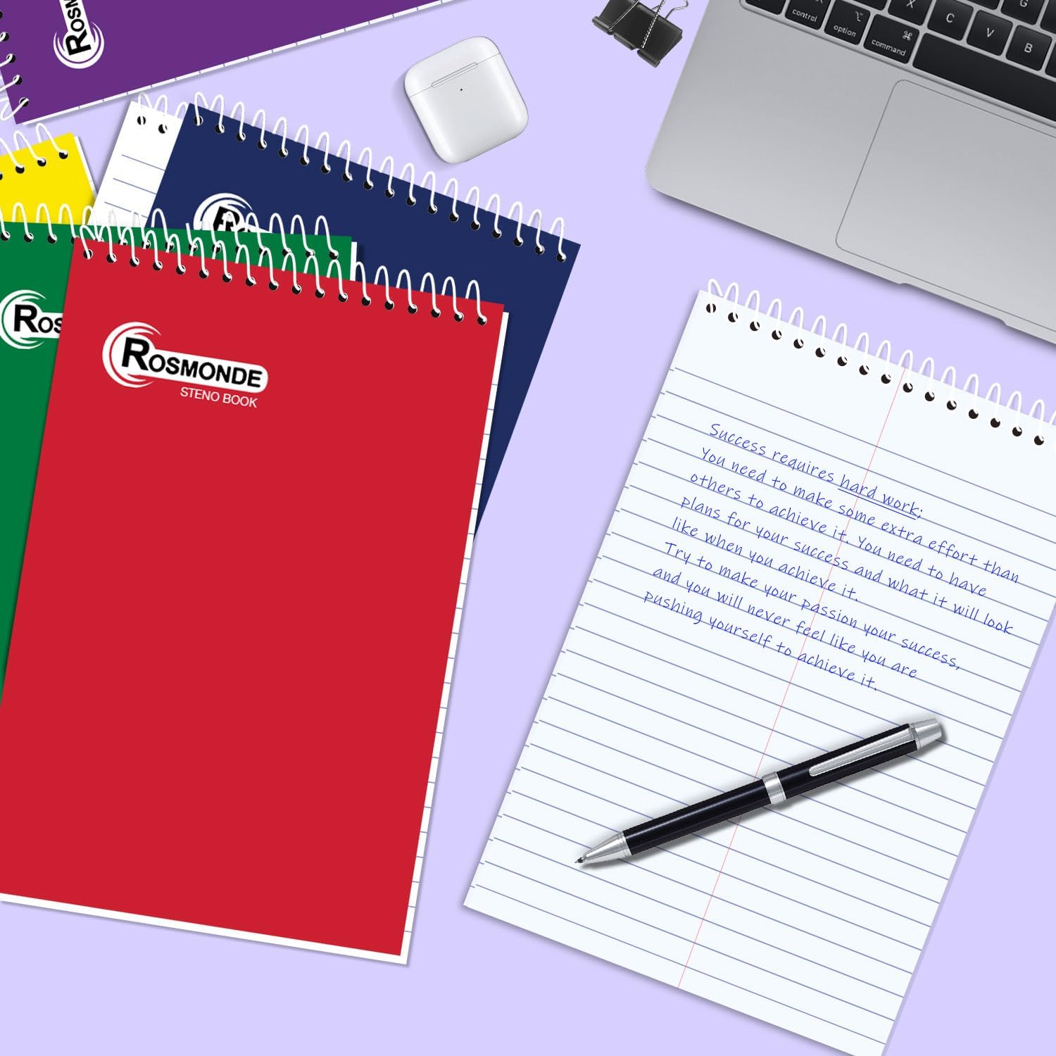 Rosmonde 48 Pack Bulk Spiral Steno Book, 6" x 9" Gregg Ruled Steno Notebook, Assorted Covers, 80 Sheets (160 Pages) Bulk Steno Notebooks for Writing Notes in Office, School, College, Spiral Note Pads - Image 6