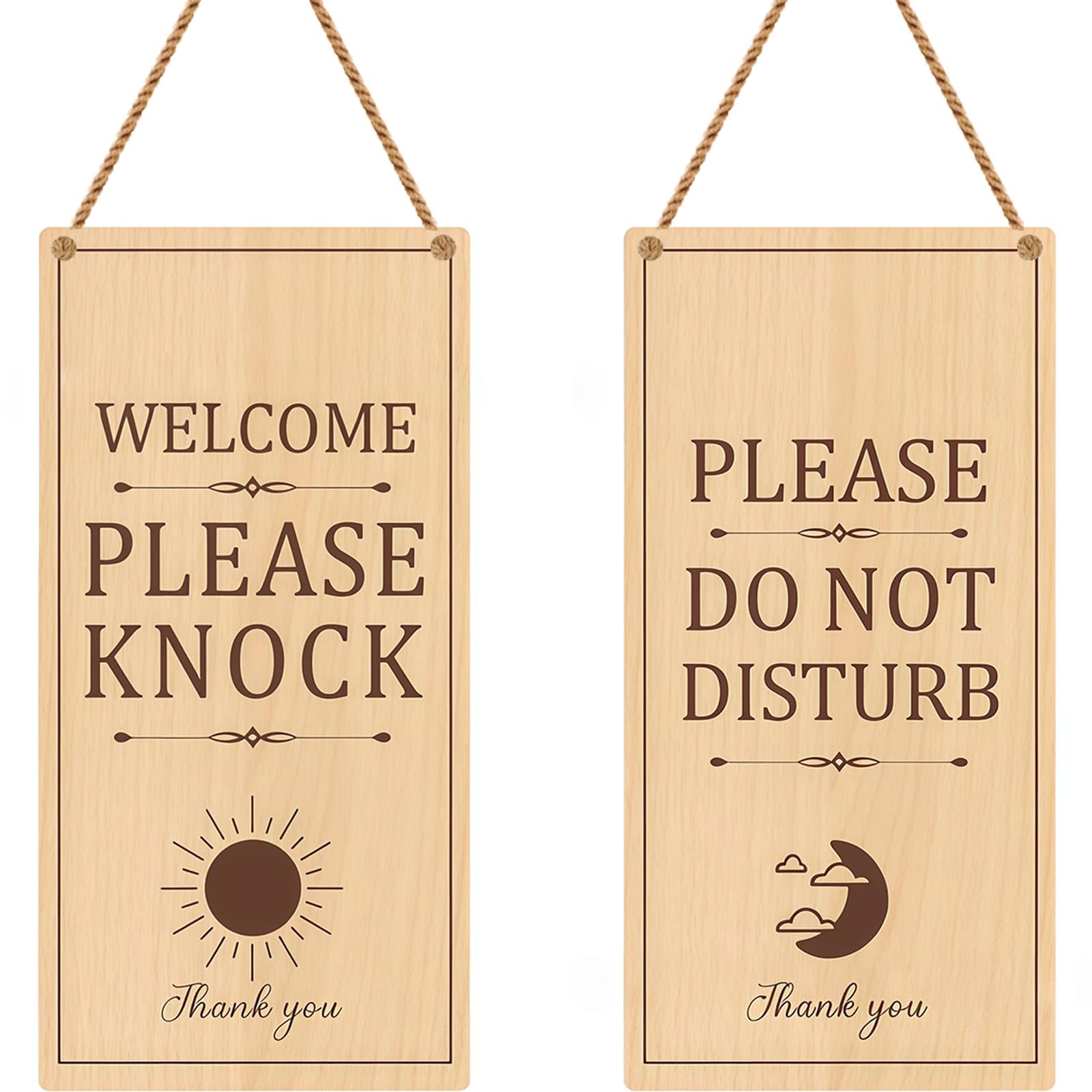 Do Not Disturb Door Sign - Reversible Effect Acrylic Plaque with Sun & Moon Design, 'Welcome Please Knock' & 'Meeting in Session' Notices (20x10cm) - No Drill Hanger for Office, Home, Therapy