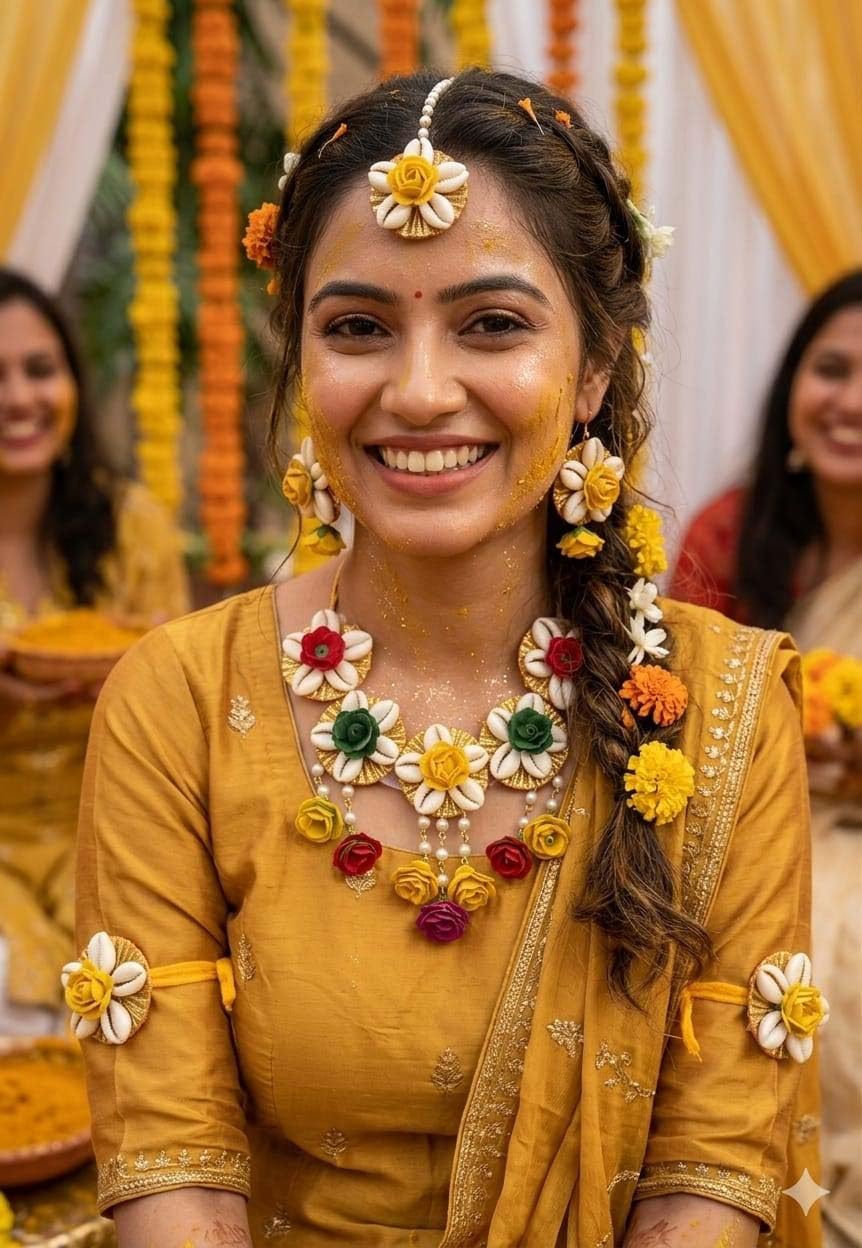 Beautiful Trending Flower Jewellery Set for Women & Girls Shell & Pearl Work Necklace Earring Maang-tikka & Bracelet Wedding Party Mehndi Haldi & Sangeet Ceremony Multicolor Cowries Shell Jewellery Set for Bridal Beautiful Trending Flower Jewellery Set for Women & Girls Shell & Pearl Work Necklace Earring Maang-tikka & Bracelet Wedding Party Mehndi Haldi & Sangeet Ceremony Multicolor Cowries Shell Jewellery Set for Bridal