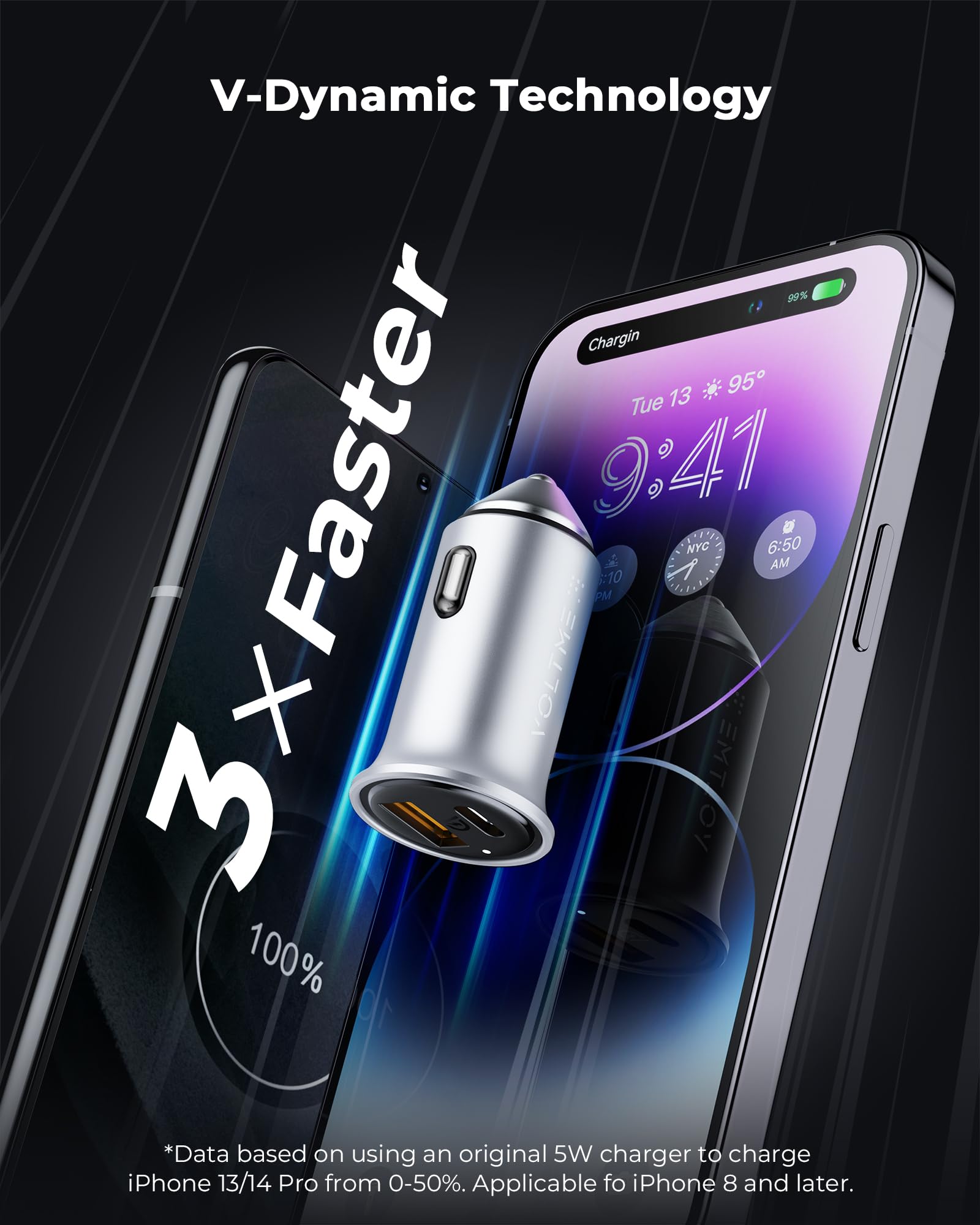 VOLTME 30W PD 3.0 USB C Car Charger, Fast Power Charging Block Dual Port USB A & C Plug Cigarette Lighter Charger Adapter for iPhone14/13, Samsung Galaxy S23/22, Pixel, Moto and More