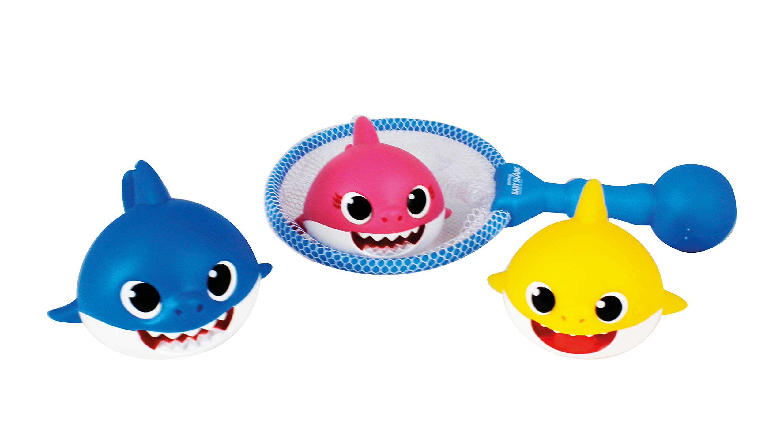 ODS 48822 BABY SHARK zestaw 3 rekinów z siatkówką do kąpieli, niebieski; różowy; żółty; biały