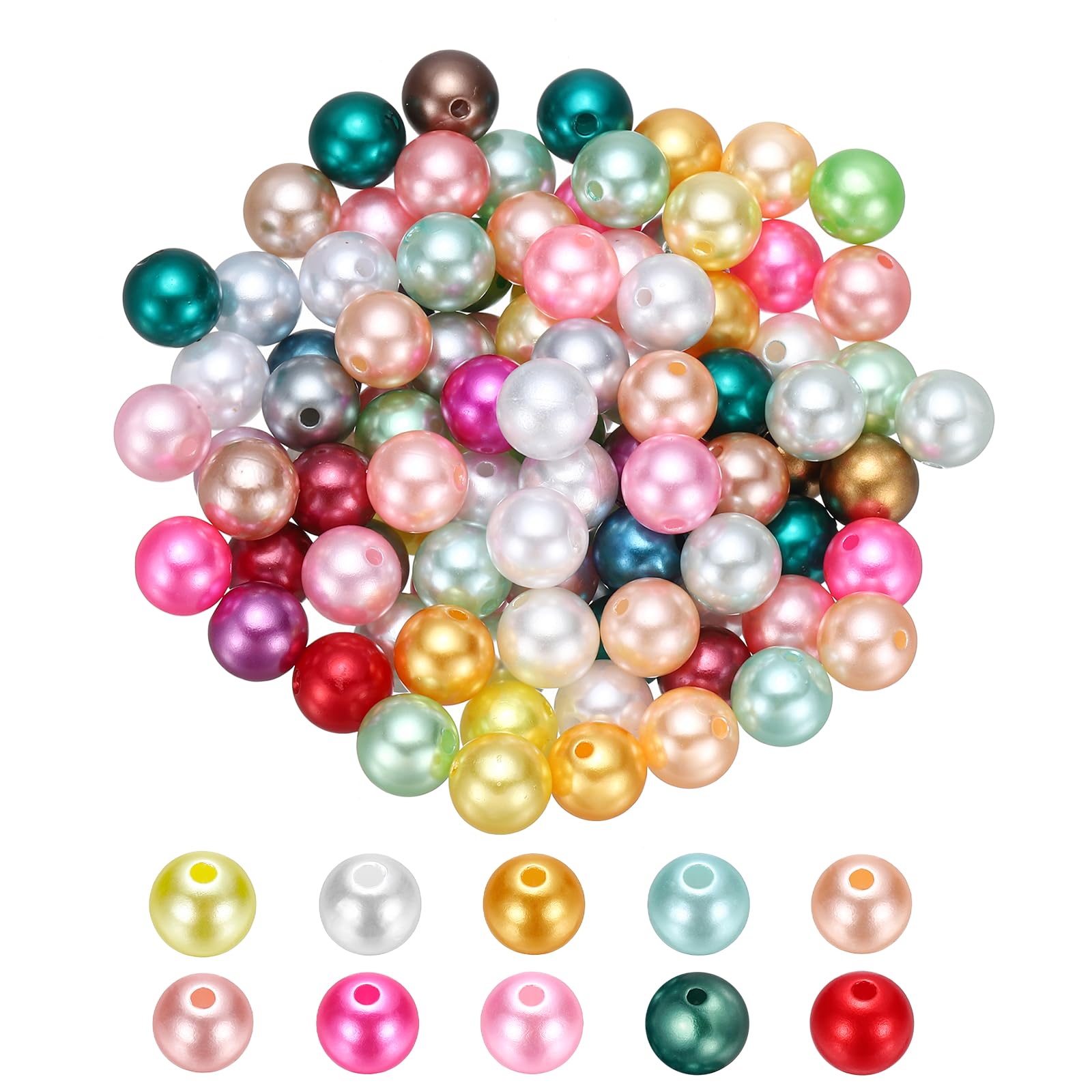 PATIKIL 12mm Colored Pearl 100Pcs Pearl Beads for Jewelry Making 13Colors