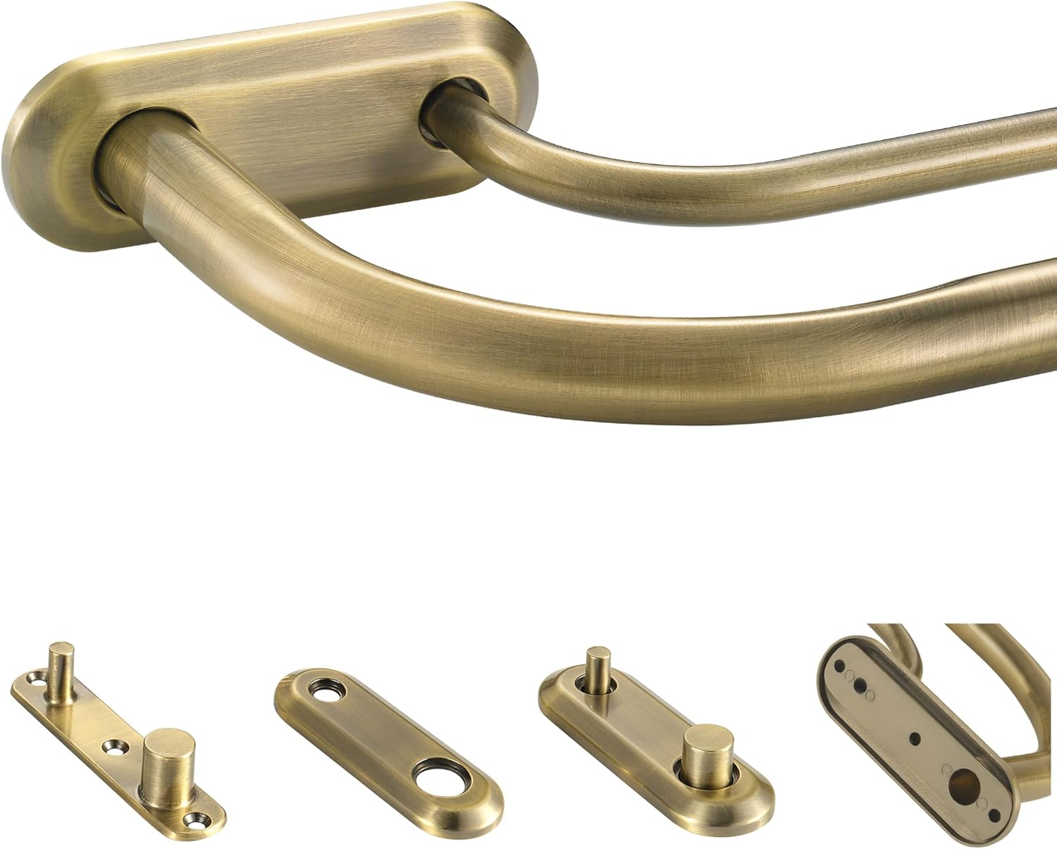 Double Curtain Rod for Windows 28 to 48 Inch,Adjustable Antique Bronze Wrap Around Curtain Rod with Aluminum Double-deck Finials and Brackets,1"Front and 5/8" Back Blackout Curtain Rod 28-48" Antique Bronze