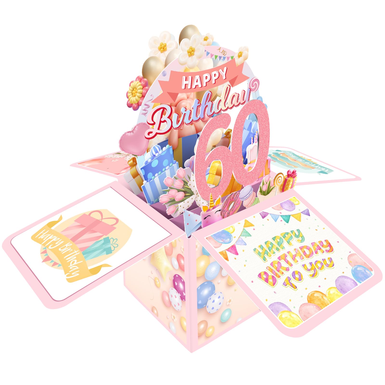 Joycard 60th Birthday Card, Birthday Decorations for Women, Mothers, and Wife, Awesome 3D Birthday Gift Box, Funny Happy Birthday Card, 60 Year Old