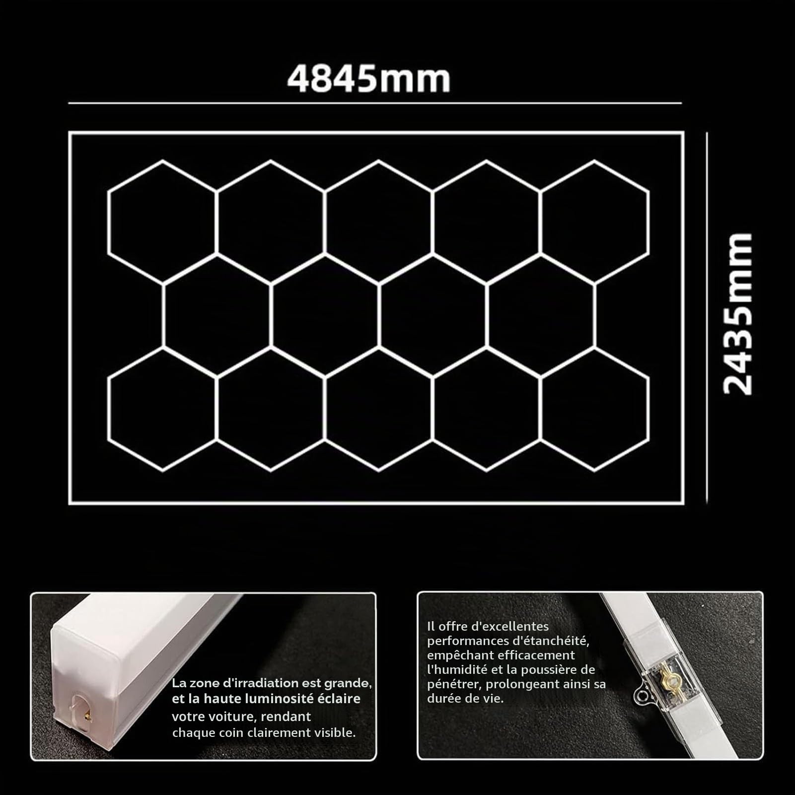 Plafonnier LED Hexagonal for Garage, Atelier, sous-Sol, Grille hexagonale 6500 K, connectable, for Garage, Atelier, etc.(B)