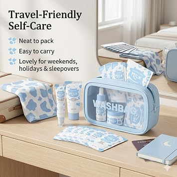 Milk Skin Care Sets & Kits - milk skincare travel skincare set for Teens & Women, 20PCS Hydrating Face Care Kit with Cleanser, Serum, Cream, Mud Mask, Sleeping Mask & Lip Mask, Teenage Girls Gifts