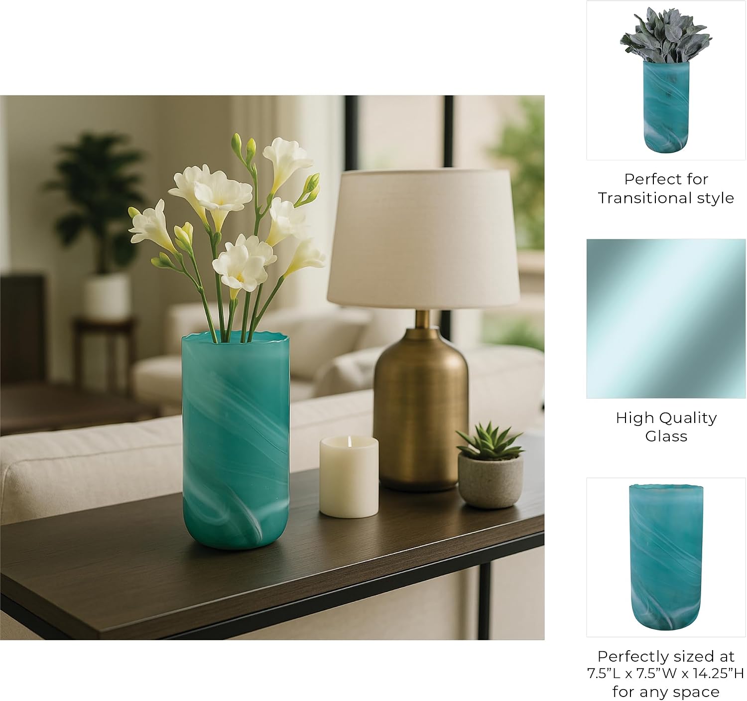 Swirl Glass Vase as Decorative Vase for Flowers - Perfect Home Decor Accent for Living Room, Bedroom, Office, and Room - Elegant House Vase, Table Display and Centerpiece - 15", Blue & Green