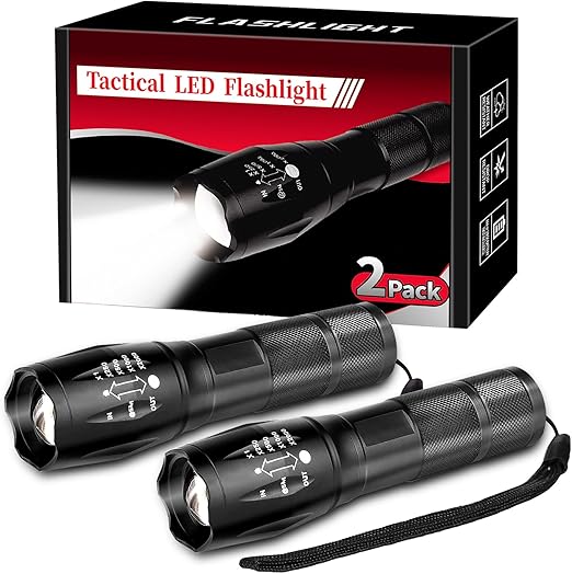 LED Flashlight 2 Pack, Small Flashlights High Lumens with 5 Modes, Waterproof Zoomable Tactical Flash Light for Camping Biking Hiking Outdoor Home Emergency, Camping Essentials Gear