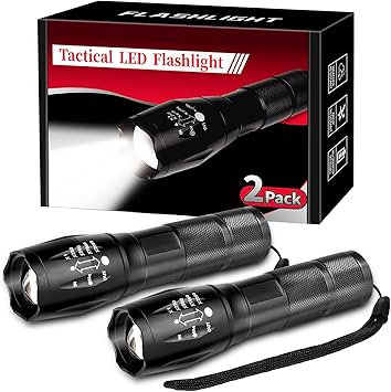 2 Pack Flashlights High Lumens, 5 Modes Zoomable LED Tactical Flashlight, Waterproof Handheld Flash Light for Camping Home Emergencies, Christmas Stocking Stuffers Gifts for Men, Camping Essentials