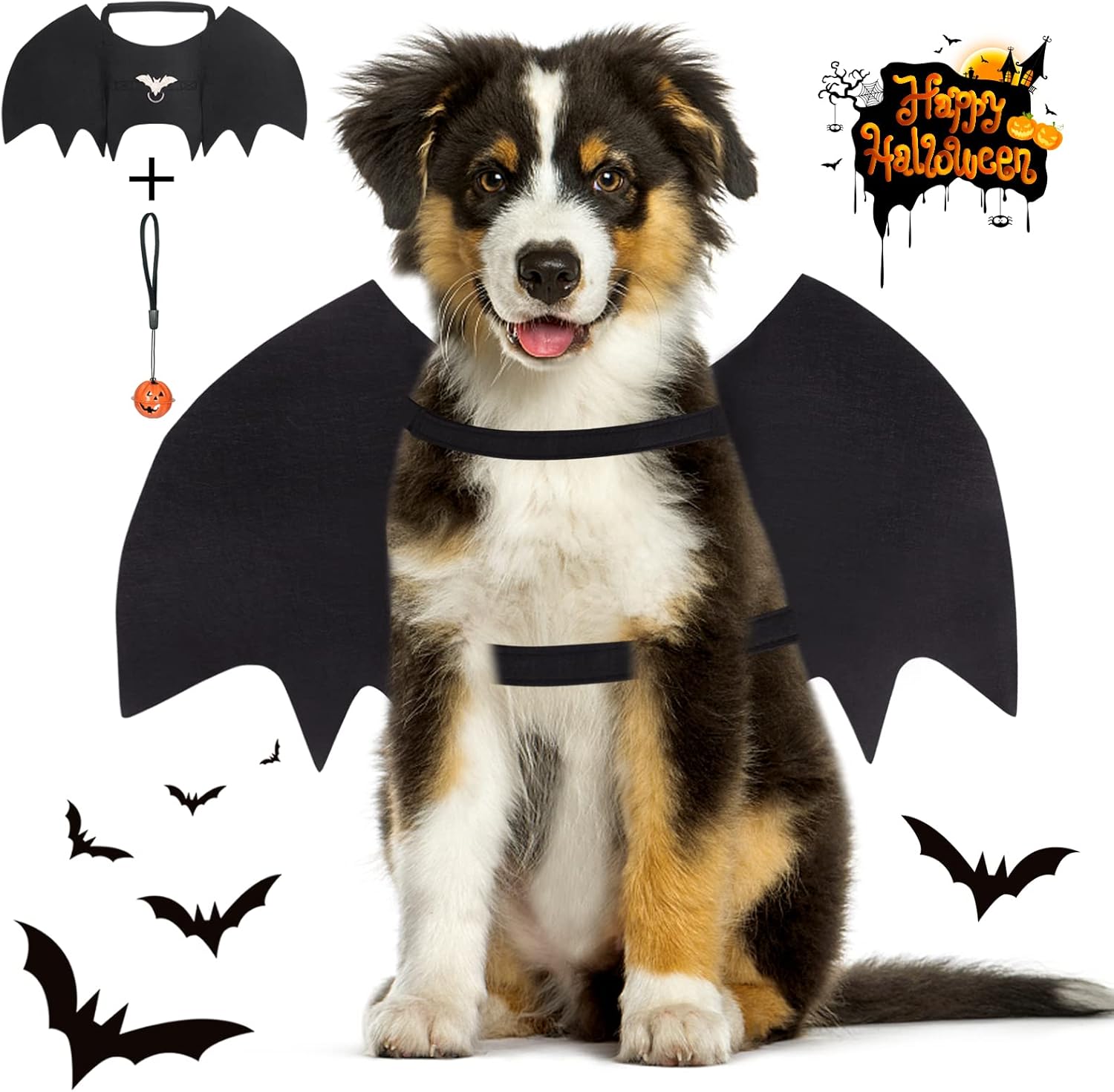 Vivifying Dog Bat Wings, Dog Halloween Costume with Pumpkin Bell