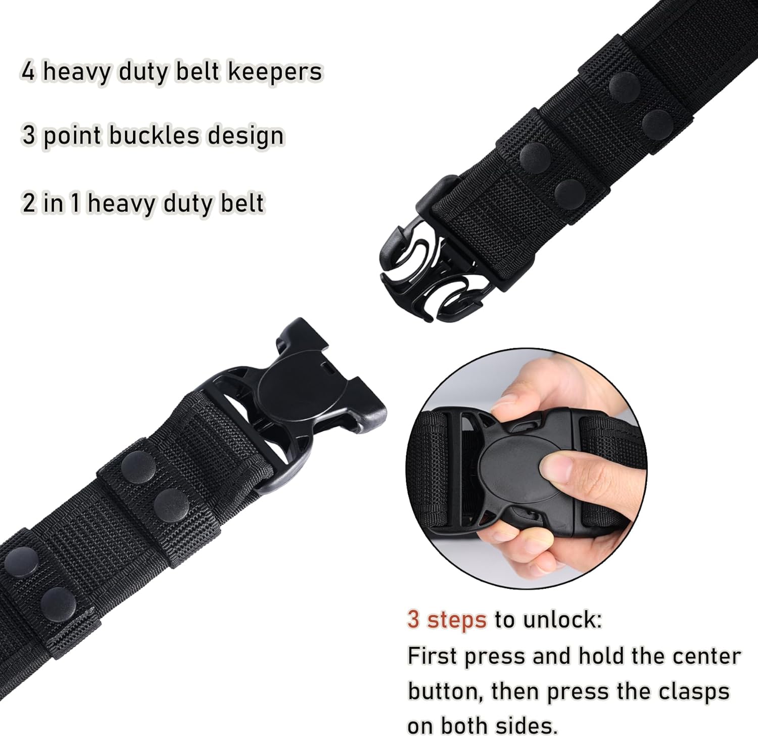 Tactical Duty Belts Law Enforcement - Police Duty Belt with 4 Keepers,2'' Triple-Locking Belt - Image 5