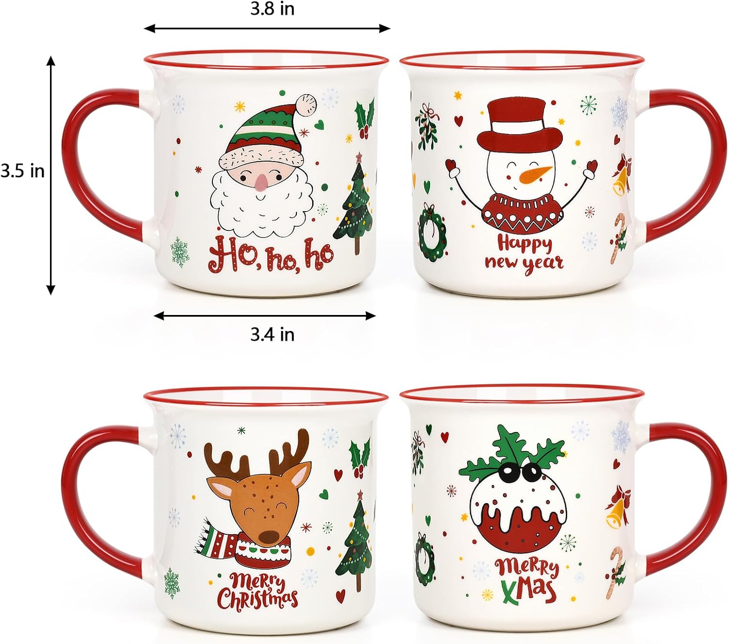 YHRJWN Christmas Mugs Set of 4, Festive Design Coffee Mugs with Santa Snowman Reindeer, Holiday Mugs for Hot Cocoa, Gifts for Family Friends, Holiday Decor, 13 Oz - Image 7